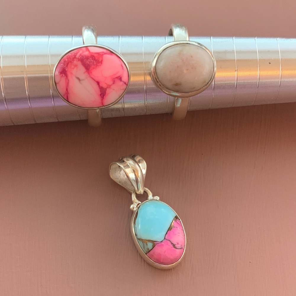 Cotton Candy Turquoise Pendant & Rings